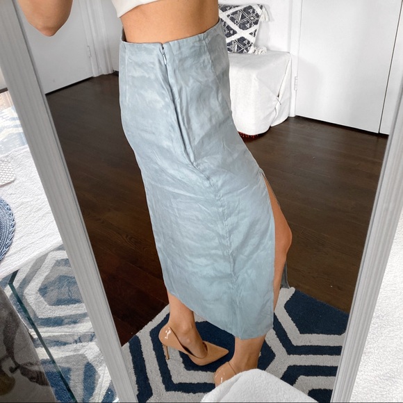 🐚 HM BLUE GREY HIGH WAIST SLIT MIDI SKIRT! - Picture 2 of 7